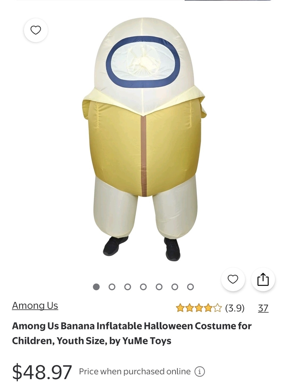 Kids Yellow Inflatable Banana Costume - Among Us Style